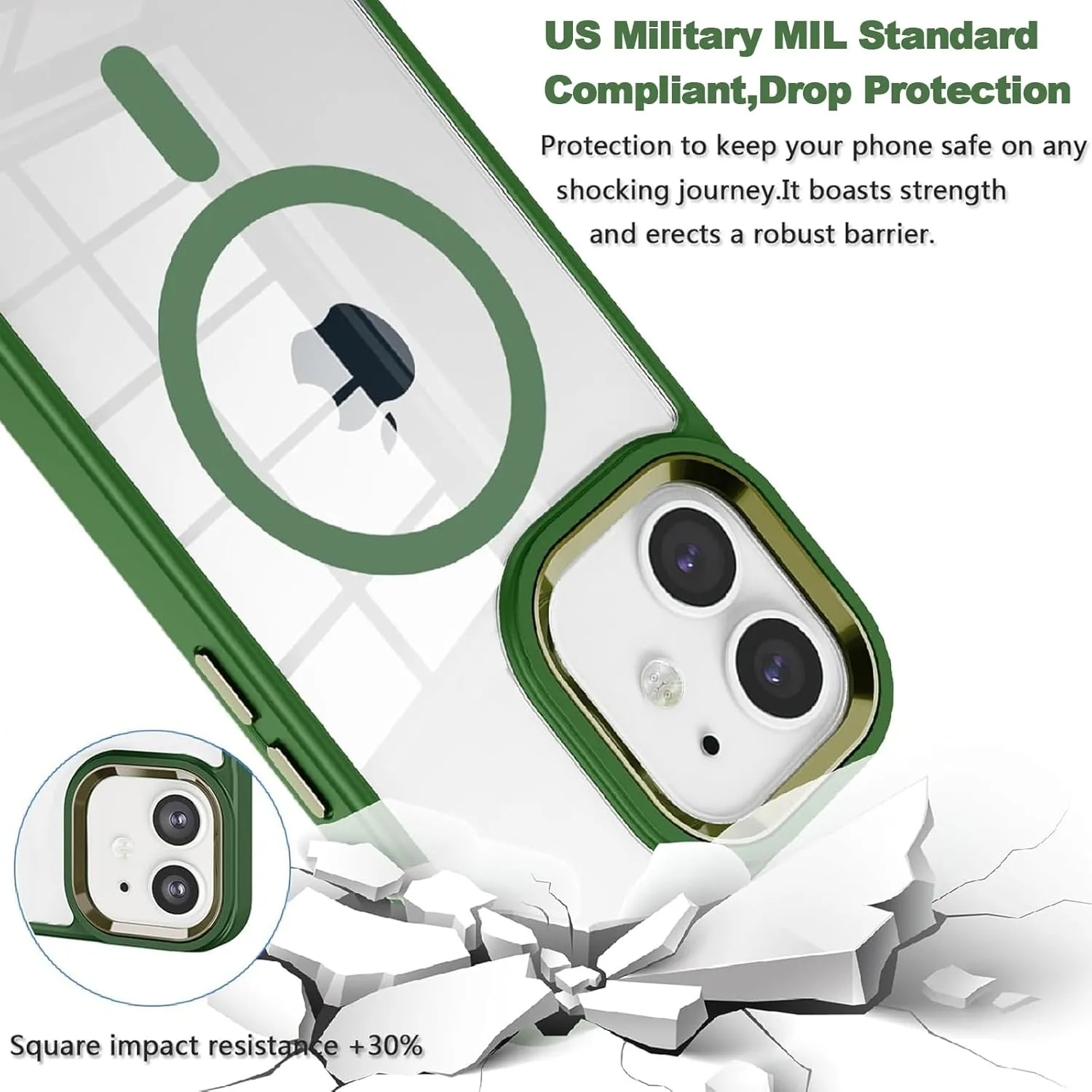Case for iPhone 11 Phone Case,Compatible with Magsafe,16 FT Shockproof Military Drop Protection Phone Cover Fits iPhone 11 Case,Metal Button and Camera Frame Slim Green Phone Back Cover
