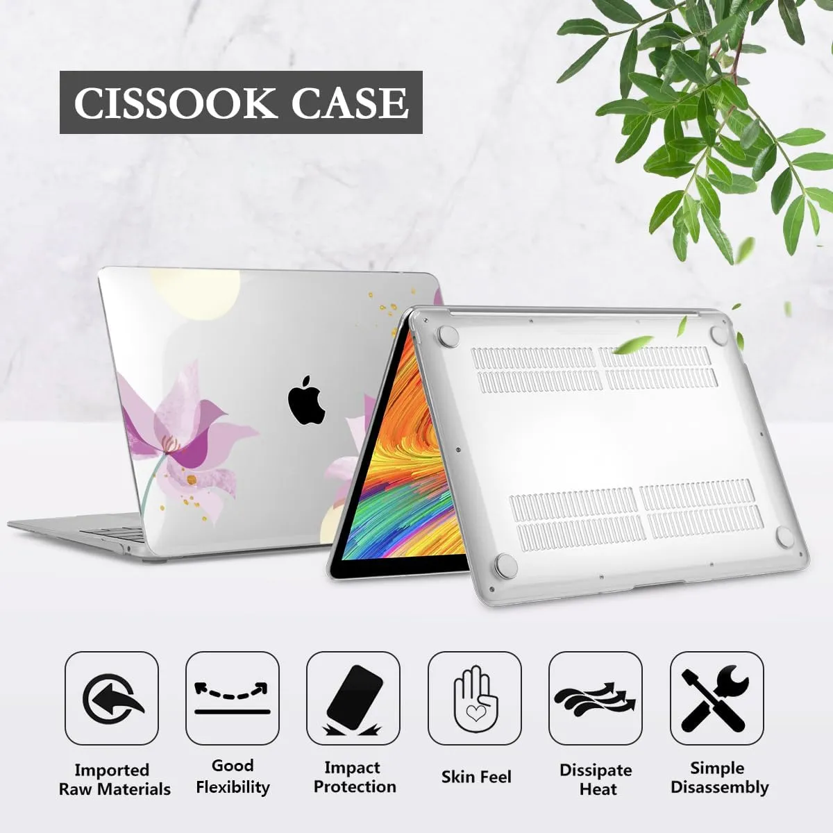 CISSOOK for MacBook Air 13 Inch Case 2021 2020 2019 2018 Release A2337 M1/ A1932 /A2179 with Retina Display Touch ID, Hard Shell Case  Keyboard Cover for MacBook Air 13, Luxury Floral Spring Blossom