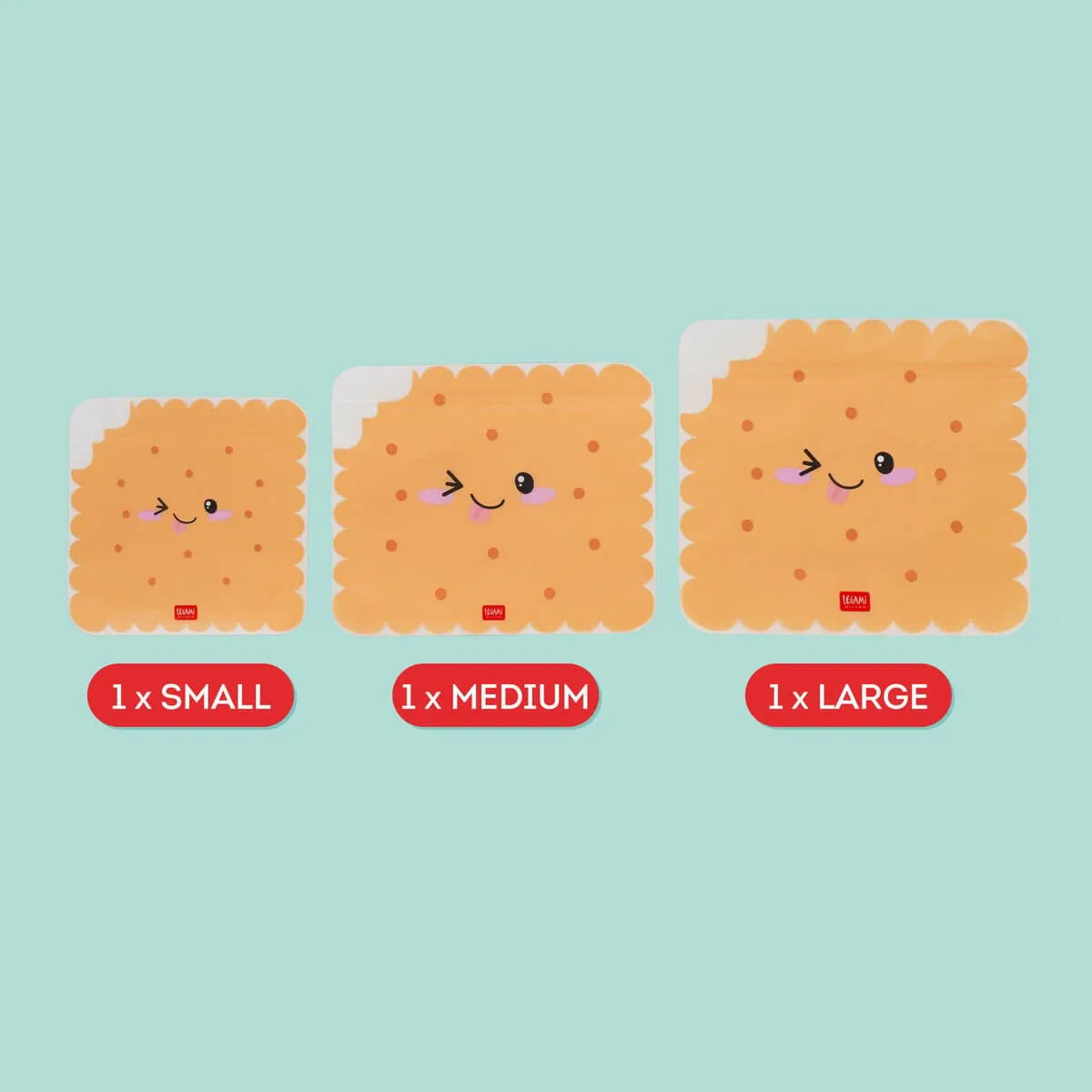 Cookie Set Of Three Reuseable Snack Bags by Legami