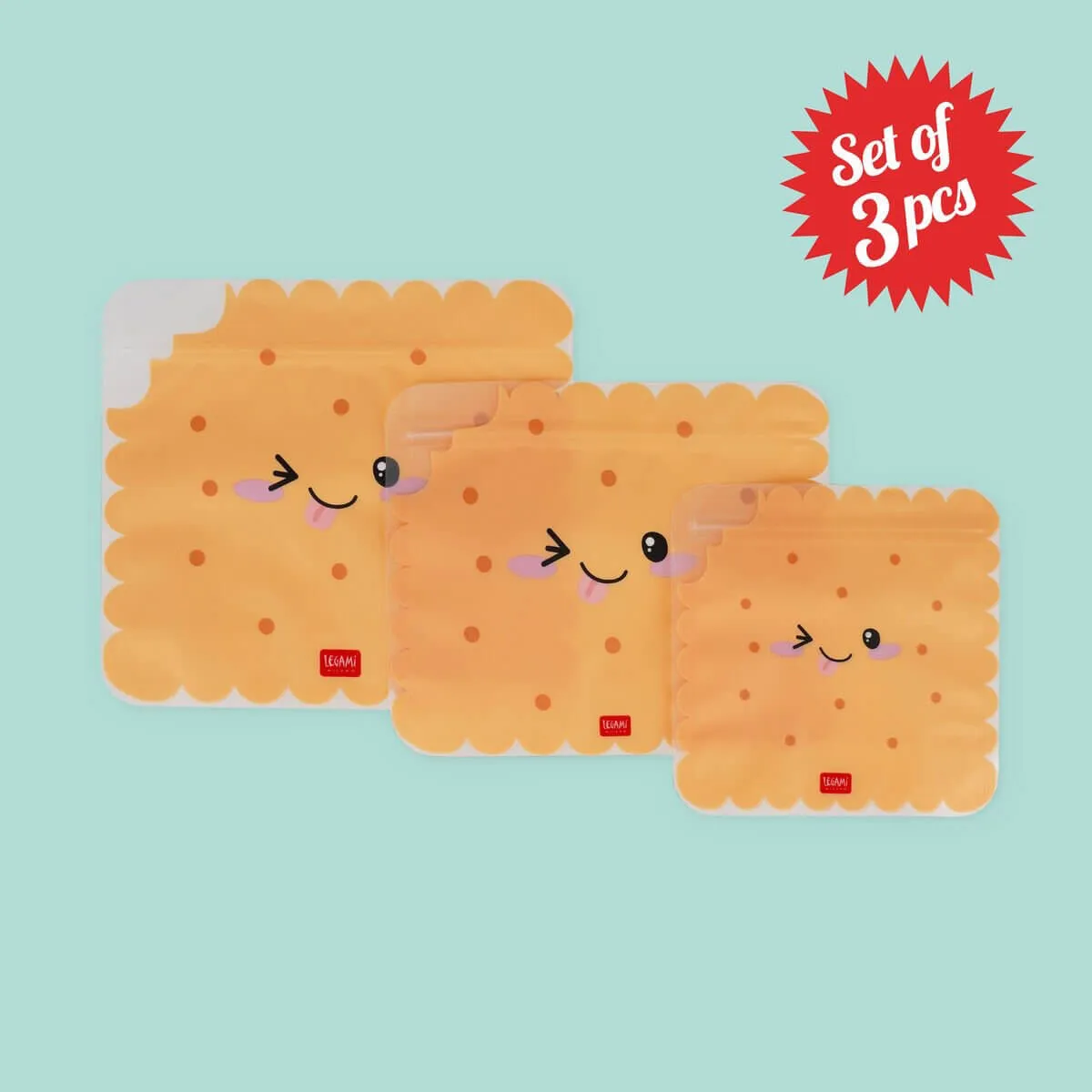Cookie Set Of Three Reuseable Snack Bags by Legami