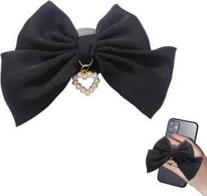Cute Bow Phone Stands Fashion Cellphone Charm Grip Holder Universal Rotatable (Black)