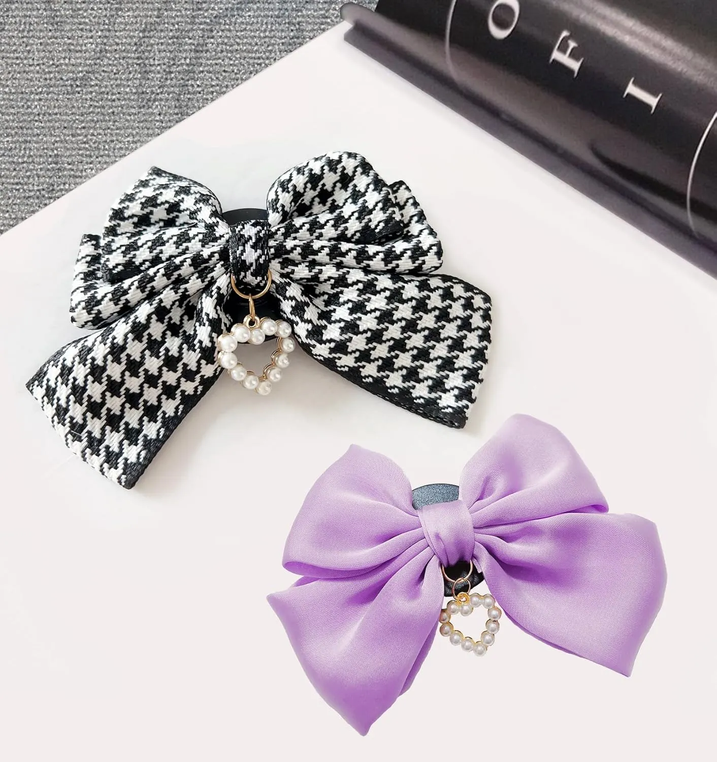 Cute Bow Phone Stands Fashion Cellphone Charm Grip Holder Universal Rotatable (Black)