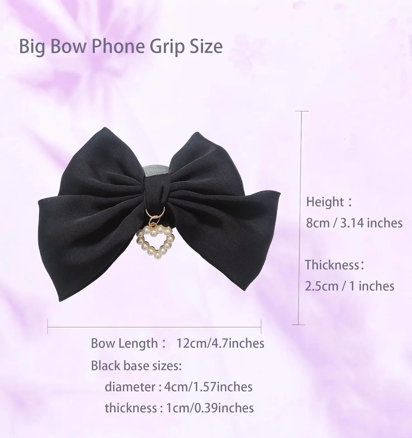 Cute Bow Phone Stands Fashion Cellphone Charm Grip Holder Universal Rotatable (Black)
