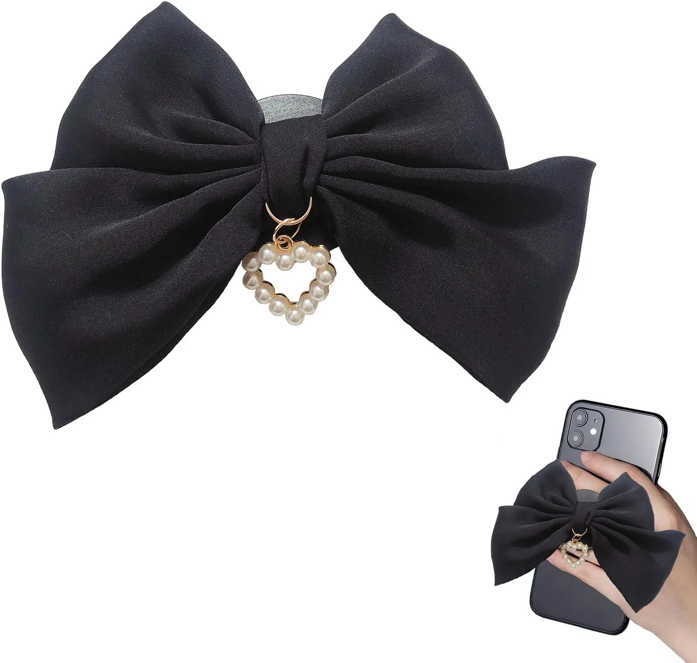 Cute Bow Phone Stands Fashion Cellphone Charm Grip Holder Universal Rotatable (Black)