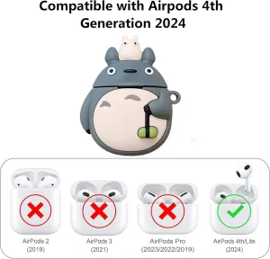 Cute Cartoon Designed for AirPods 4 Case and AirPods 4th Generation Case with Active Noise Cancellation (2024) Protective Cover with Carabiner Keychain (Totor)