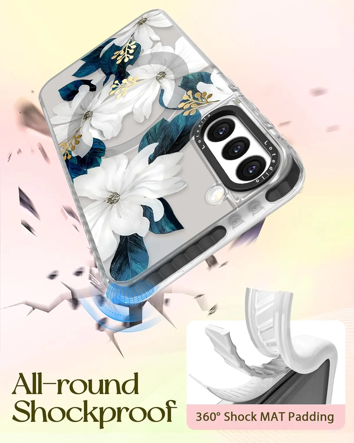 Cute Case for Samsung Galaxy S21 for Women Girls - Funny Design Compatible with Magsafe Magnetic Ring Holder Kickstand Art Blue Flower Fashion Pattern TPU Phone Covers