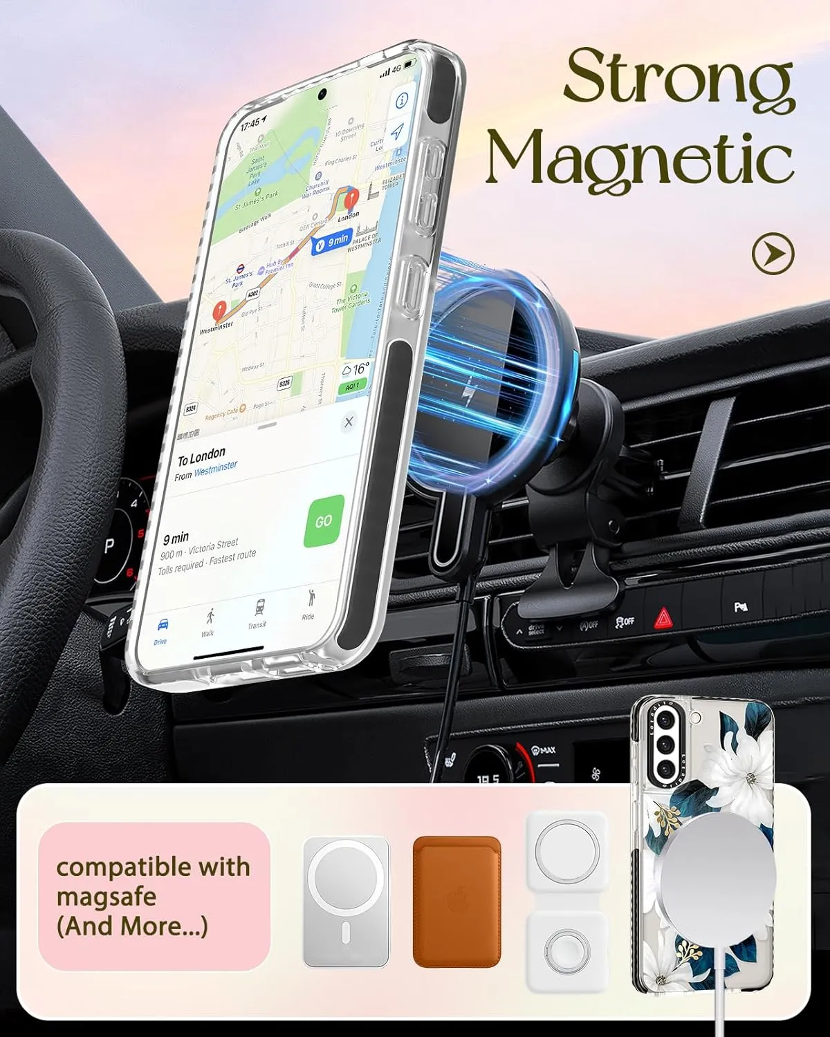 Cute Case for Samsung Galaxy S21 for Women Girls - Funny Design Compatible with Magsafe Magnetic Ring Holder Kickstand Art Blue Flower Fashion Pattern TPU Phone Covers