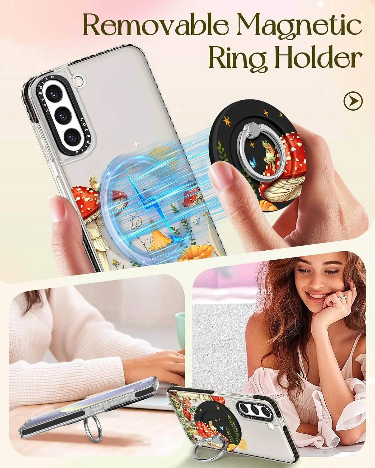 Cute Case for Samsung Galaxy S21 for Women Girls - Funny Design Compatible with Magsafe Magnetic Ring Holder Kickstand Art Butterfly Mogu Fashion Pattern TPU Phone Covers