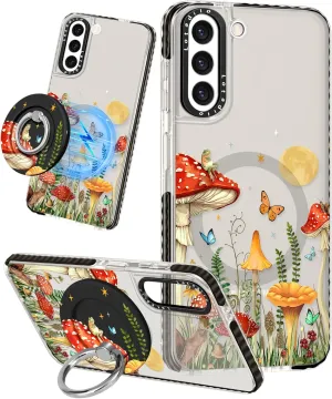 Cute Case for Samsung Galaxy S21 for Women Girls - Funny Design Compatible with Magsafe Magnetic Ring Holder Kickstand Art Butterfly Mogu Fashion Pattern TPU Phone Covers