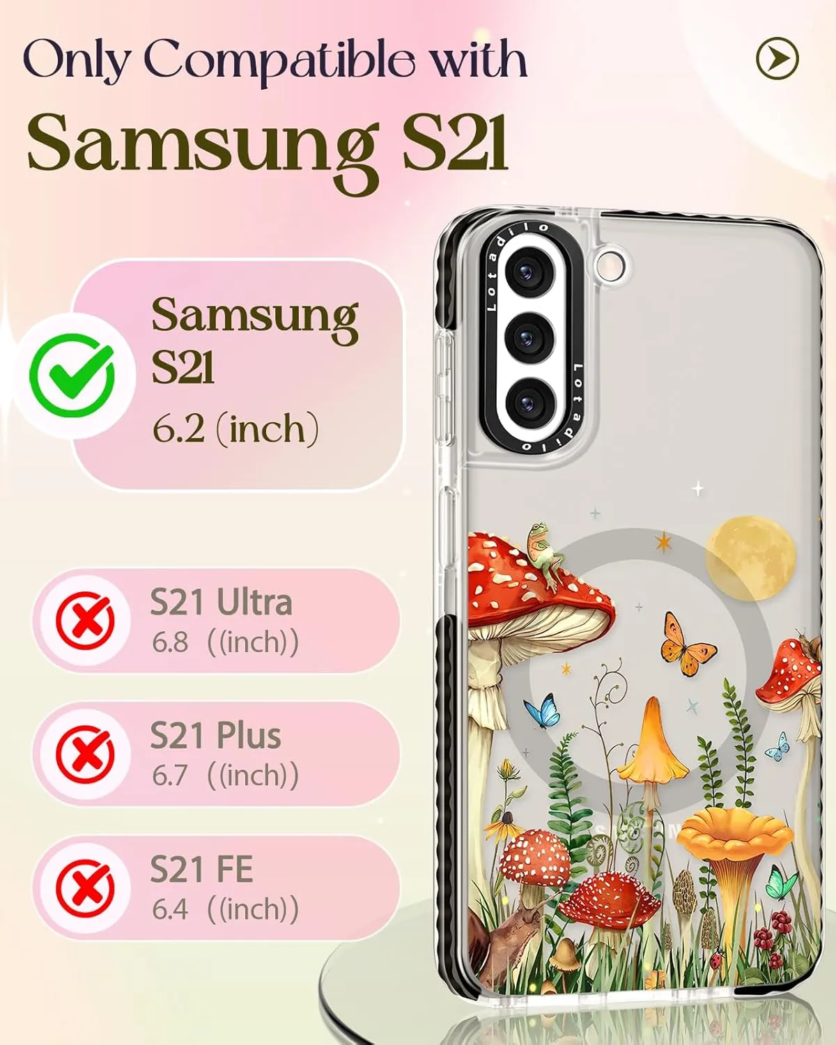 Cute Case for Samsung Galaxy S21 for Women Girls - Funny Design Compatible with Magsafe Magnetic Ring Holder Kickstand Art Butterfly Mogu Fashion Pattern TPU Phone Covers