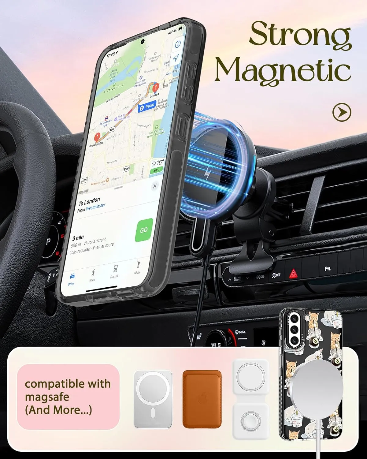Cute Case for Samsung Galaxy S21 for Women Girls - Funny Design Compatible with Magsafe Magnetic Ring Holder Kickstand Art Cat Cafei Fashion Pattern TPU Phone Covers