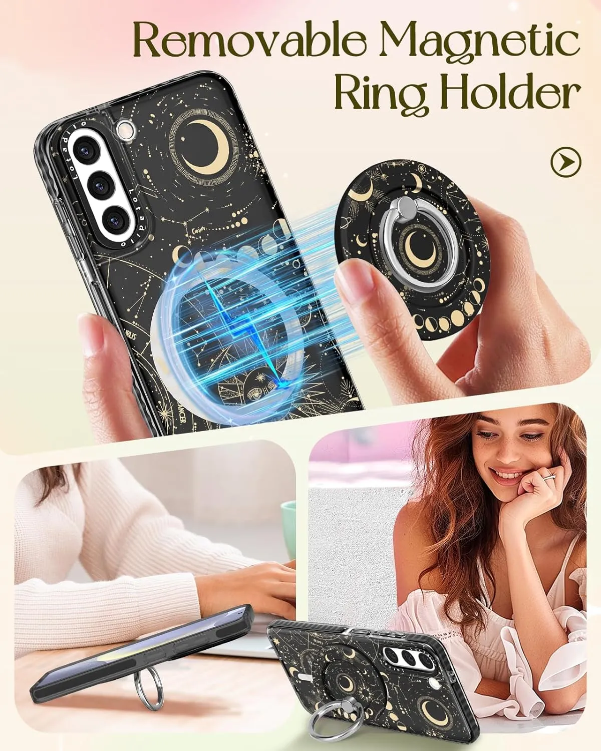 Cute Case for Samsung Galaxy S21 for Women Girls - Funny Design Compatible with Magsafe Magnetic Ring Holder Kickstand Art Constellation Fashion Pattern TPU Phone Covers