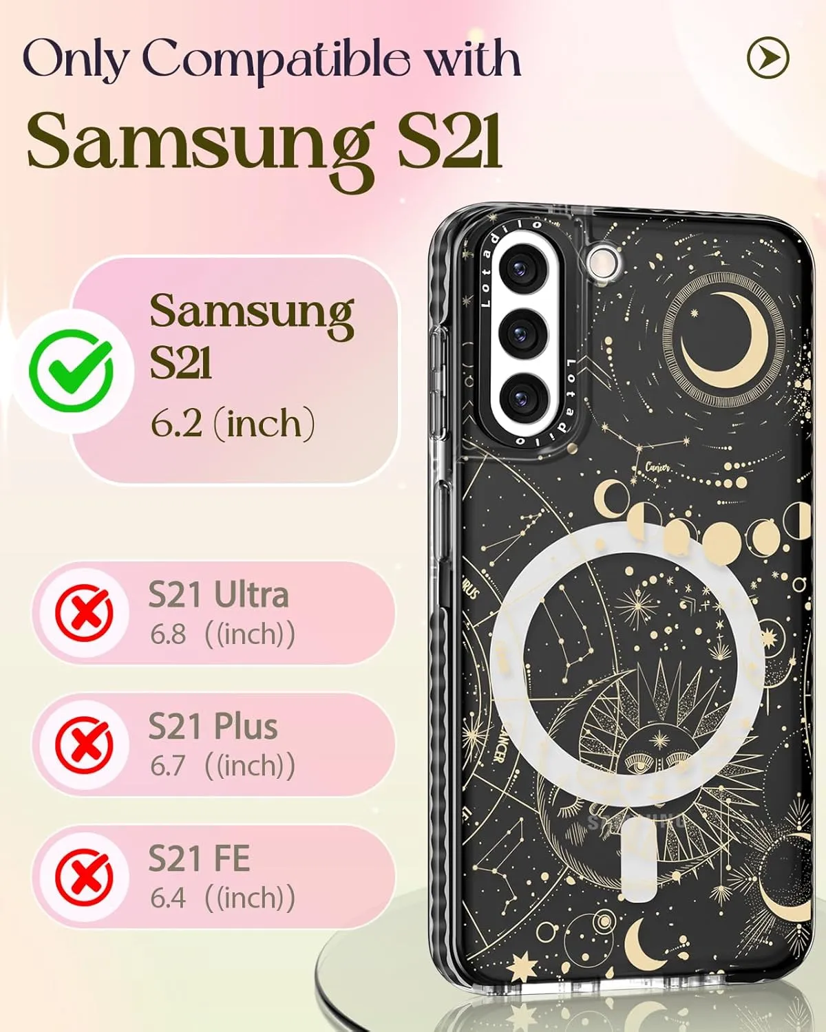 Cute Case for Samsung Galaxy S21 for Women Girls - Funny Design Compatible with Magsafe Magnetic Ring Holder Kickstand Art Constellation Fashion Pattern TPU Phone Covers