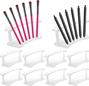 CYEAH 10 Pcs Acrylic Pen Display Stand, 6-Slots Plastic Pen Holder, Pens Display Stands Rack Eyebrow Pens Stand, Makeup Brush Rack Organizer for School Office Home Store