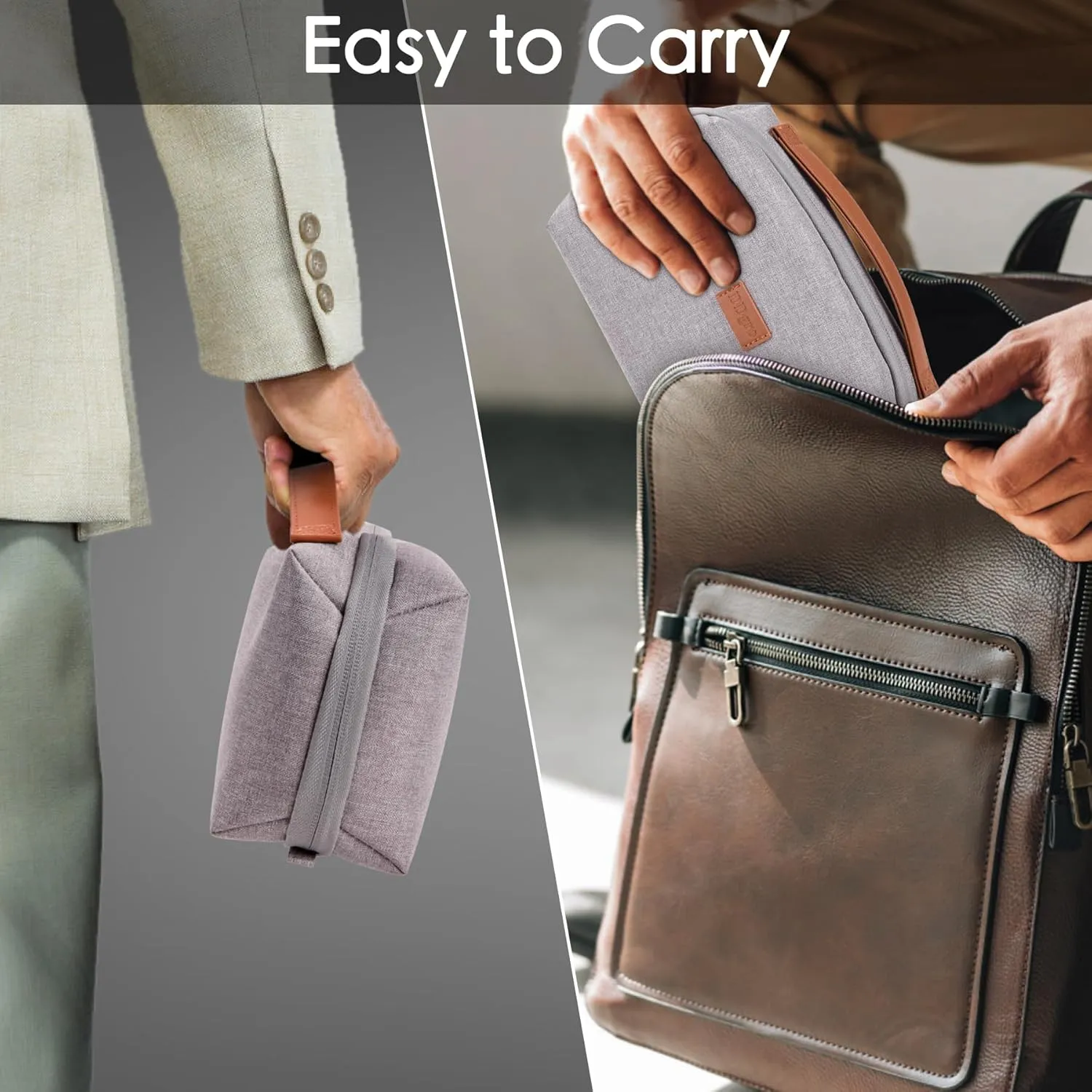 DDgro Electronics Organizer Travel Pouch - Perfect Accessory Bag for Electronics, MacBook Charger & Cords, Cables, Hard Drive (Light Grey-Brown)