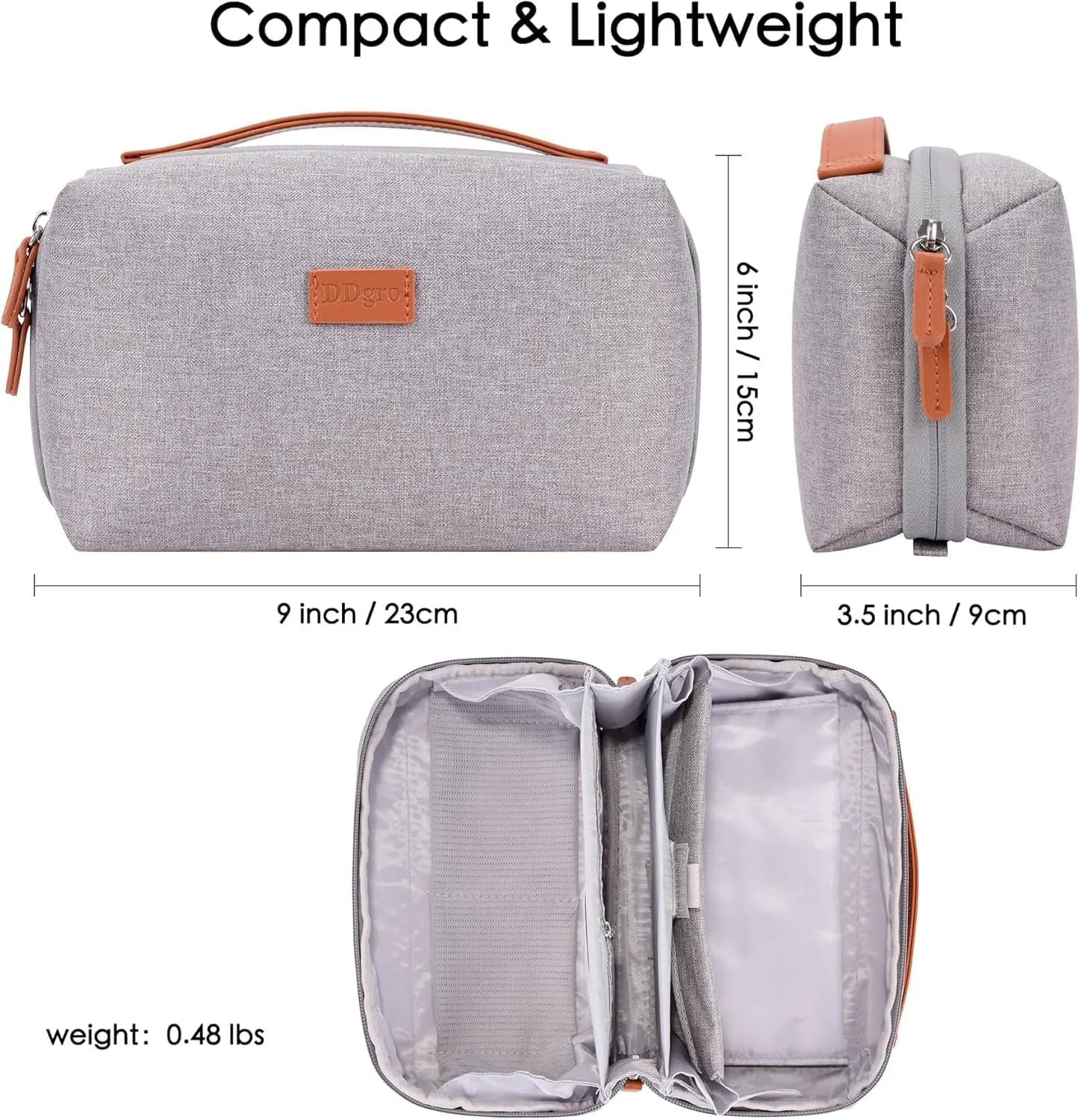 DDgro Electronics Organizer Travel Pouch - Perfect Accessory Bag for Electronics, MacBook Charger & Cords, Cables, Hard Drive (Light Grey-Brown)