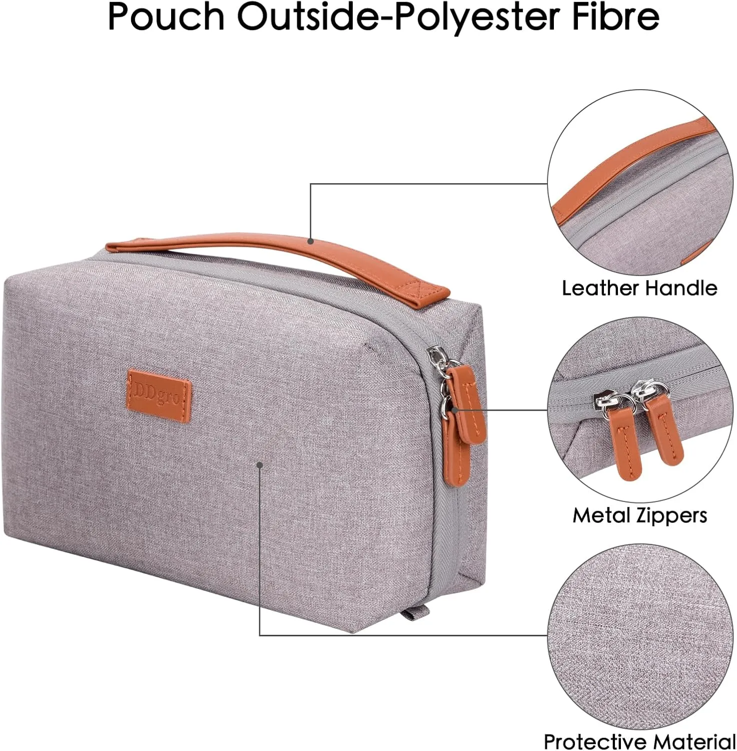 DDgro Electronics Organizer Travel Pouch - Perfect Accessory Bag for Electronics, MacBook Charger & Cords, Cables, Hard Drive (Light Grey-Brown)