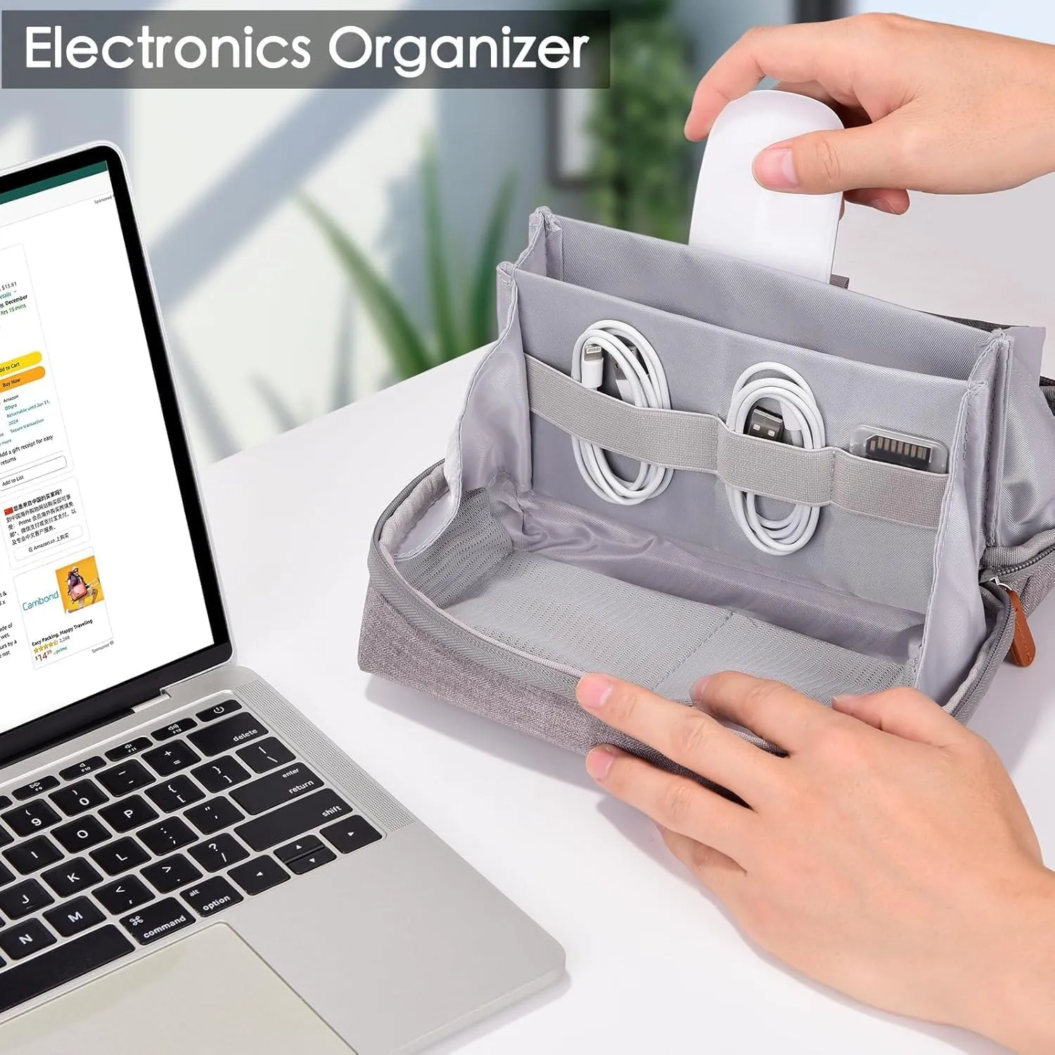 DDgro Electronics Organizer Travel Pouch - Perfect Accessory Bag for Electronics, MacBook Charger & Cords, Cables, Hard Drive (Light Grey-Brown)