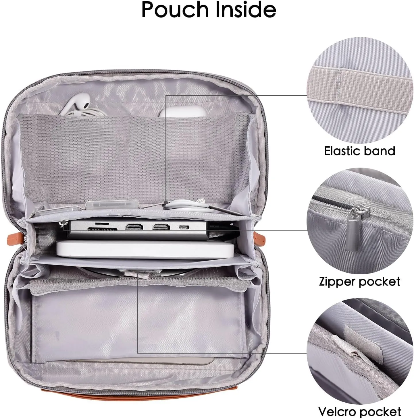 DDgro Electronics Organizer Travel Pouch - Perfect Accessory Bag for Electronics, MacBook Charger & Cords, Cables, Hard Drive (Light Grey-Brown)