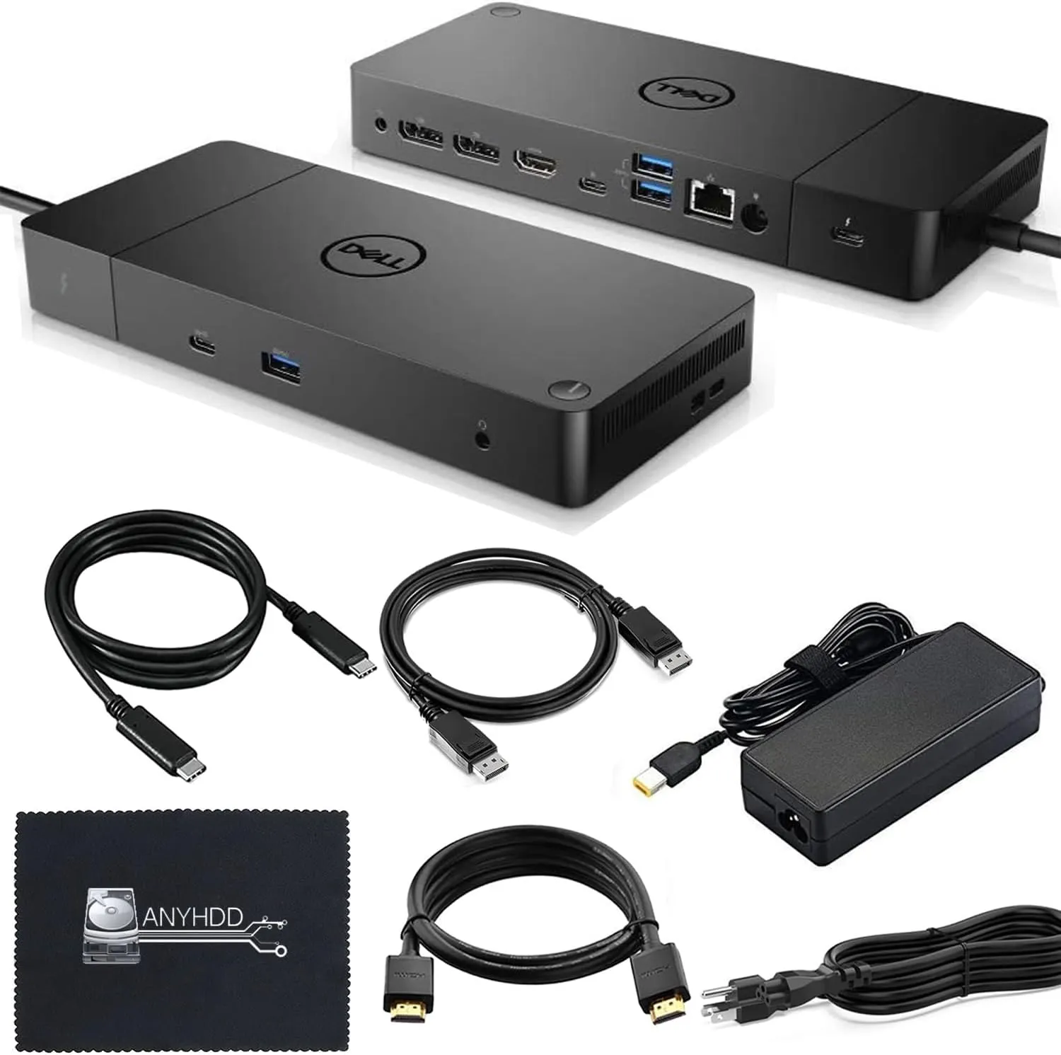 DELL WD19TBS Thunderbolt Dock Bundle - 1 Year Warranty, Dell Docking Station with 180W Power Adapter (130W Power Delivery)   HDMI Cable   DisplayPort Cable   USB C-C Cable   Microfiber Cloth (Renewed)