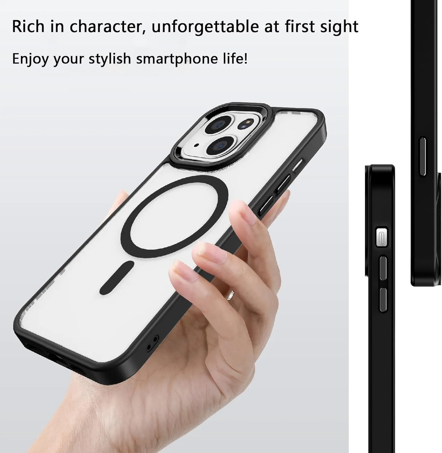 Designed for iPhone 14 Case,Compatible with Magsafe,16 FT Shockproof Military Drop Protection,iPhone 14 Magnetic Phone Case with Metal Button and Camera Frame,Slim Clear Phone Cover Black