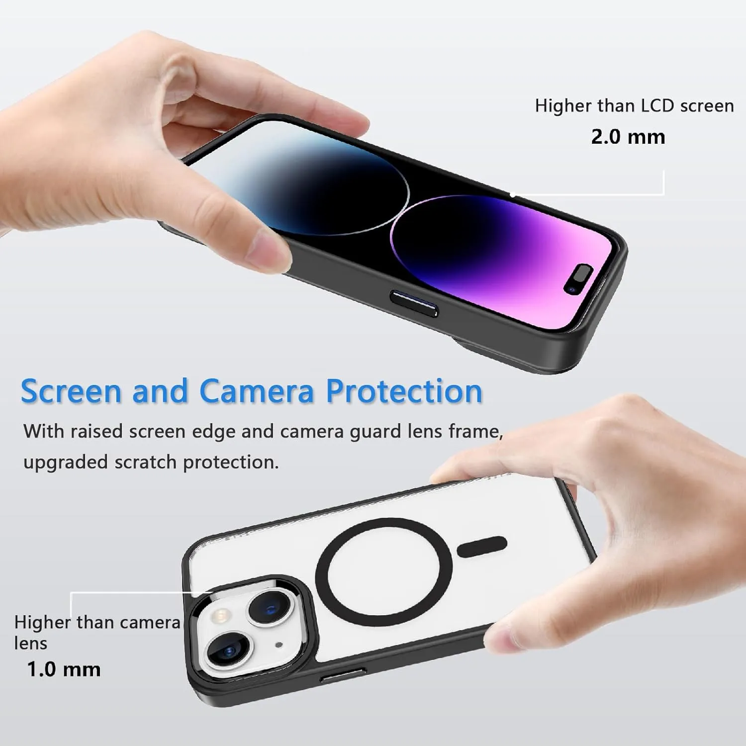 Designed for iPhone 14 Case,Compatible with Magsafe,16 FT Shockproof Military Drop Protection,iPhone 14 Magnetic Phone Case with Metal Button and Camera Frame,Slim Clear Phone Cover Black