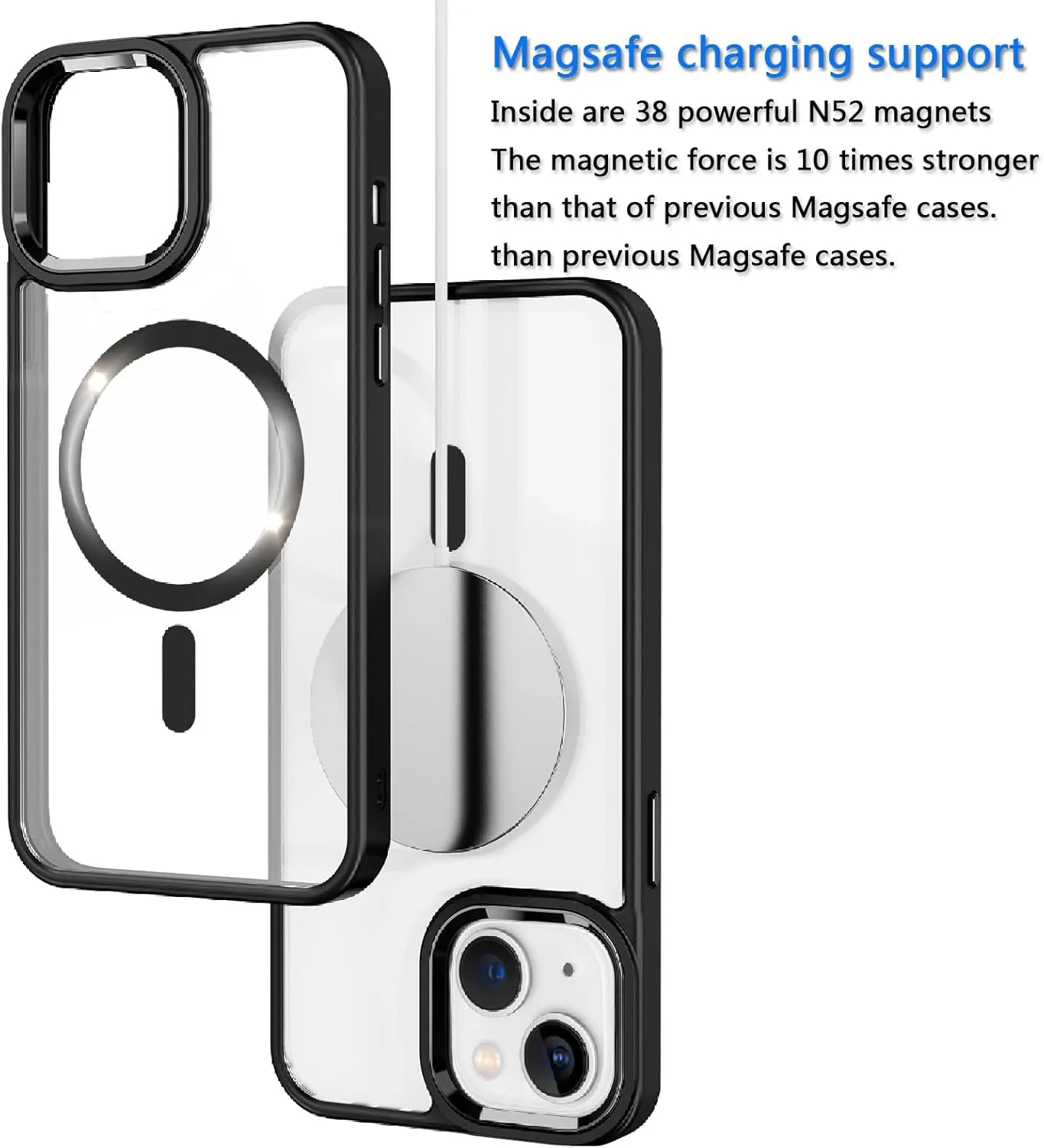 Designed for iPhone 14 Case,Compatible with Magsafe,16 FT Shockproof Military Drop Protection,iPhone 14 Magnetic Phone Case with Metal Button and Camera Frame,Slim Clear Phone Cover Black