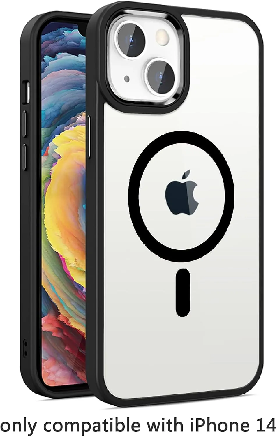 Designed for iPhone 14 Case,Compatible with Magsafe,16 FT Shockproof Military Drop Protection,iPhone 14 Magnetic Phone Case with Metal Button and Camera Frame,Slim Clear Phone Cover Black