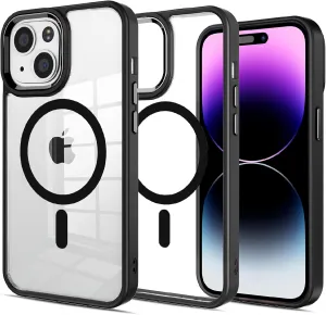 Designed for iPhone 14 Case,Compatible with Magsafe,16 FT Shockproof Military Drop Protection,iPhone 14 Magnetic Phone Case with Metal Button and Camera Frame,Slim Clear Phone Cover Black