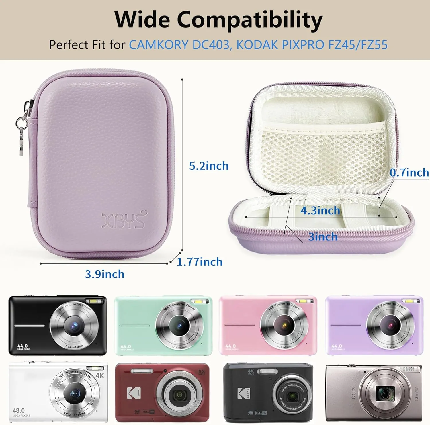 Digital Camera Case for CAMKORY, KODAK PIXPRO FZ45/FZ55, Canon IXUS 285 HS, Lecran, Small Travel Compact Camera Pouch with Mesh Pocket for Accessories SD Card (Purple)