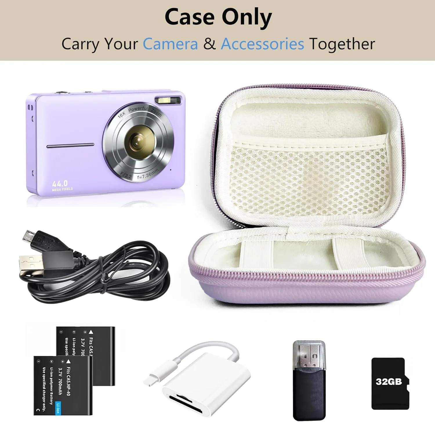 Digital Camera Case for CAMKORY, KODAK PIXPRO FZ45/FZ55, Canon IXUS 285 HS, Lecran, Small Travel Compact Camera Pouch with Mesh Pocket for Accessories SD Card (Purple)