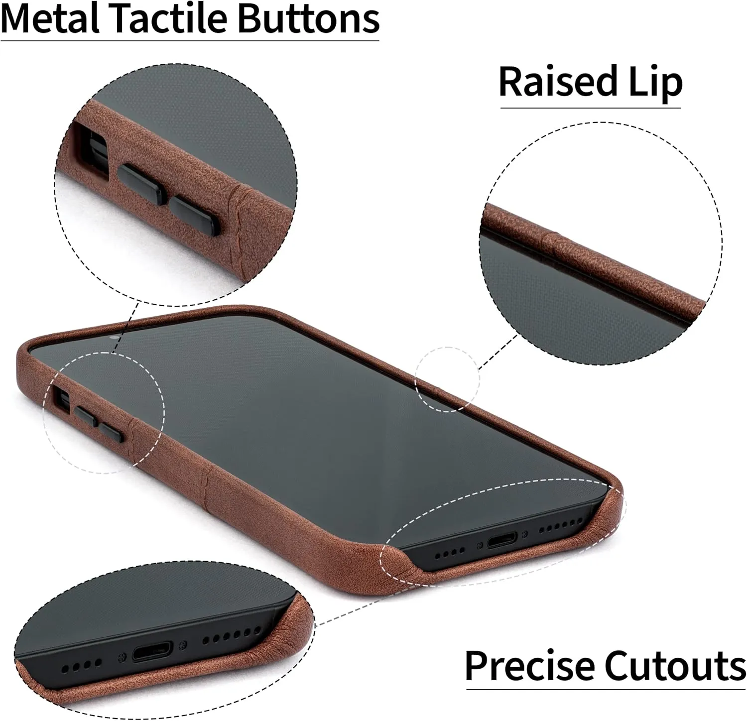 Dockem Card Case for iPhone 14 with Built-in Metal Plate for Magnetic Mounting & 2 Pockets: Exec M2 Premium Synthetic Leather Wallet Case (iPhone 14, Brown)