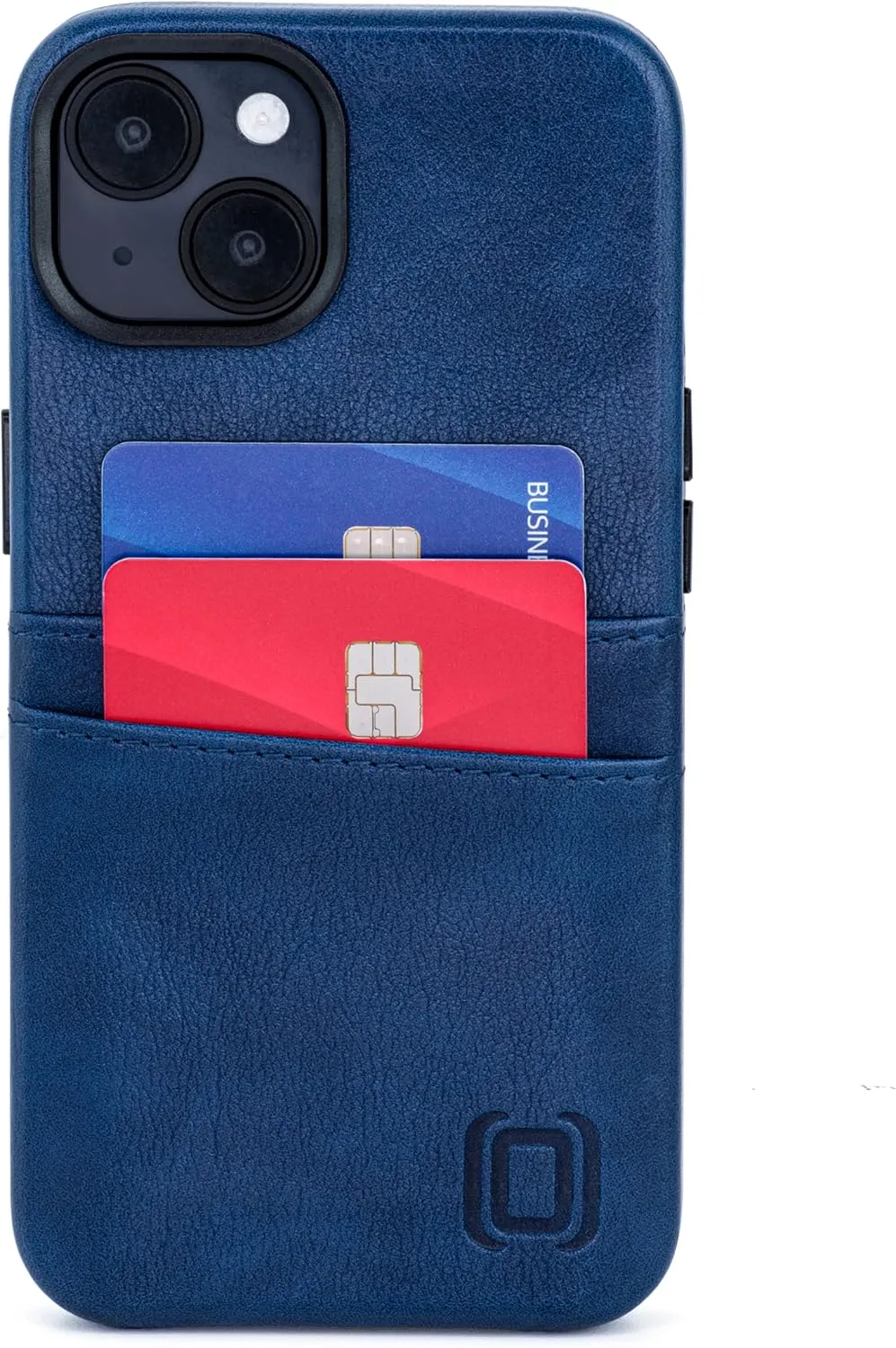 Dockem Card Case for iPhone 14 with Built-in Metal Plate for Magnetic Mounting & 2 Pockets: Exec M2 Premium Synthetic Leather Wallet Case (iPhone 14, Navy)