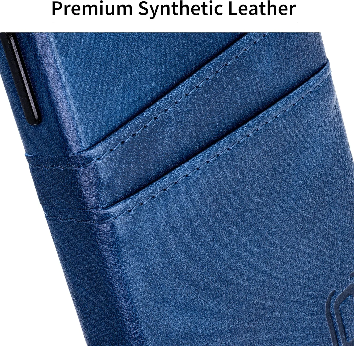 Dockem Card Case for iPhone 14 with Built-in Metal Plate for Magnetic Mounting & 2 Pockets: Exec M2 Premium Synthetic Leather Wallet Case (iPhone 14, Navy)