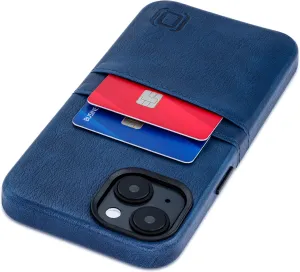 Dockem Card Case for iPhone 14 with Built-in Metal Plate for Magnetic Mounting & 2 Pockets: Exec M2 Premium Synthetic Leather Wallet Case (iPhone 14, Navy)