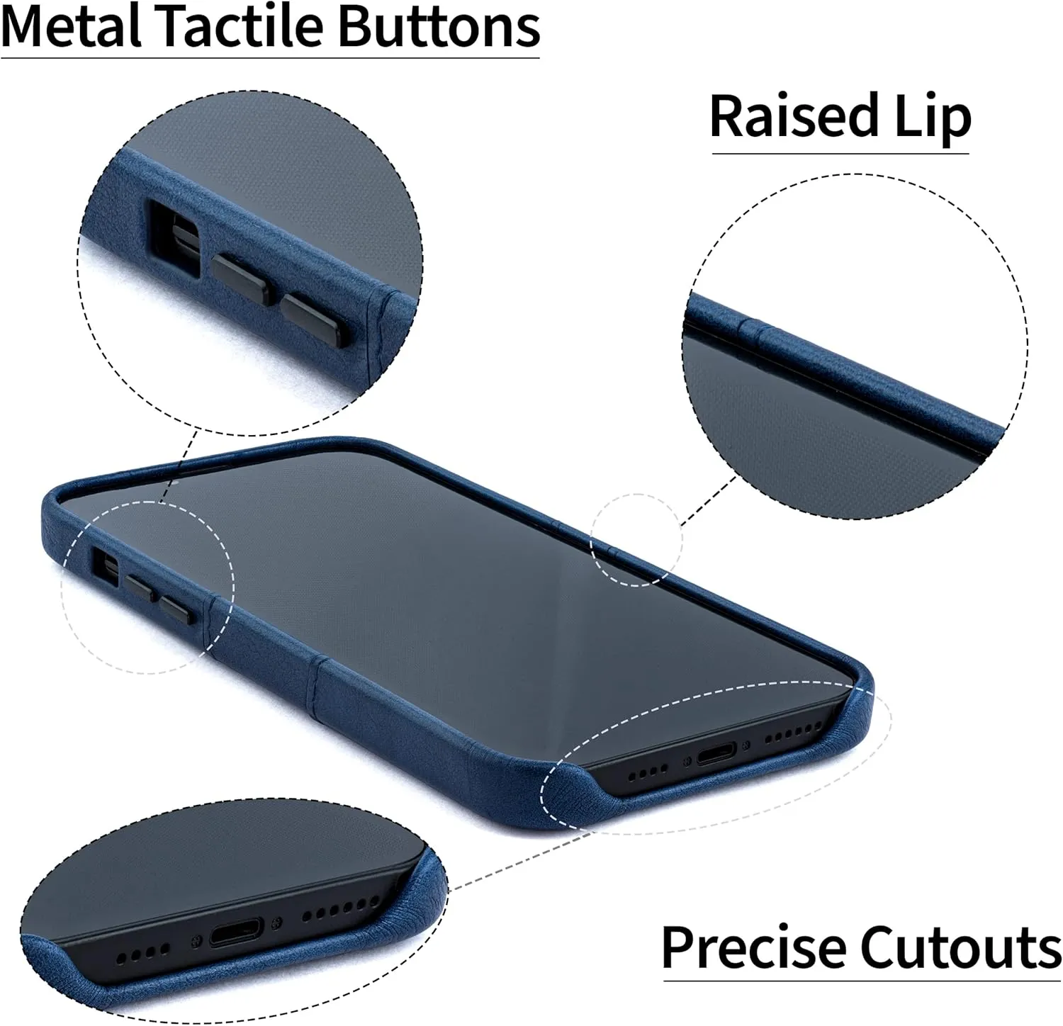 Dockem Card Case for iPhone 14 with Built-in Metal Plate for Magnetic Mounting & 2 Pockets: Exec M2 Premium Synthetic Leather Wallet Case (iPhone 14, Navy)