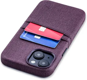 Dockem iPhone 14 Card Case with Built-in Metal Plate for Magnetic Mounting & 2 Card Holder Pockets: Luxe M2 Wallet, Canvas Style Synthetic Leather (iPhone 14, Burgundy)