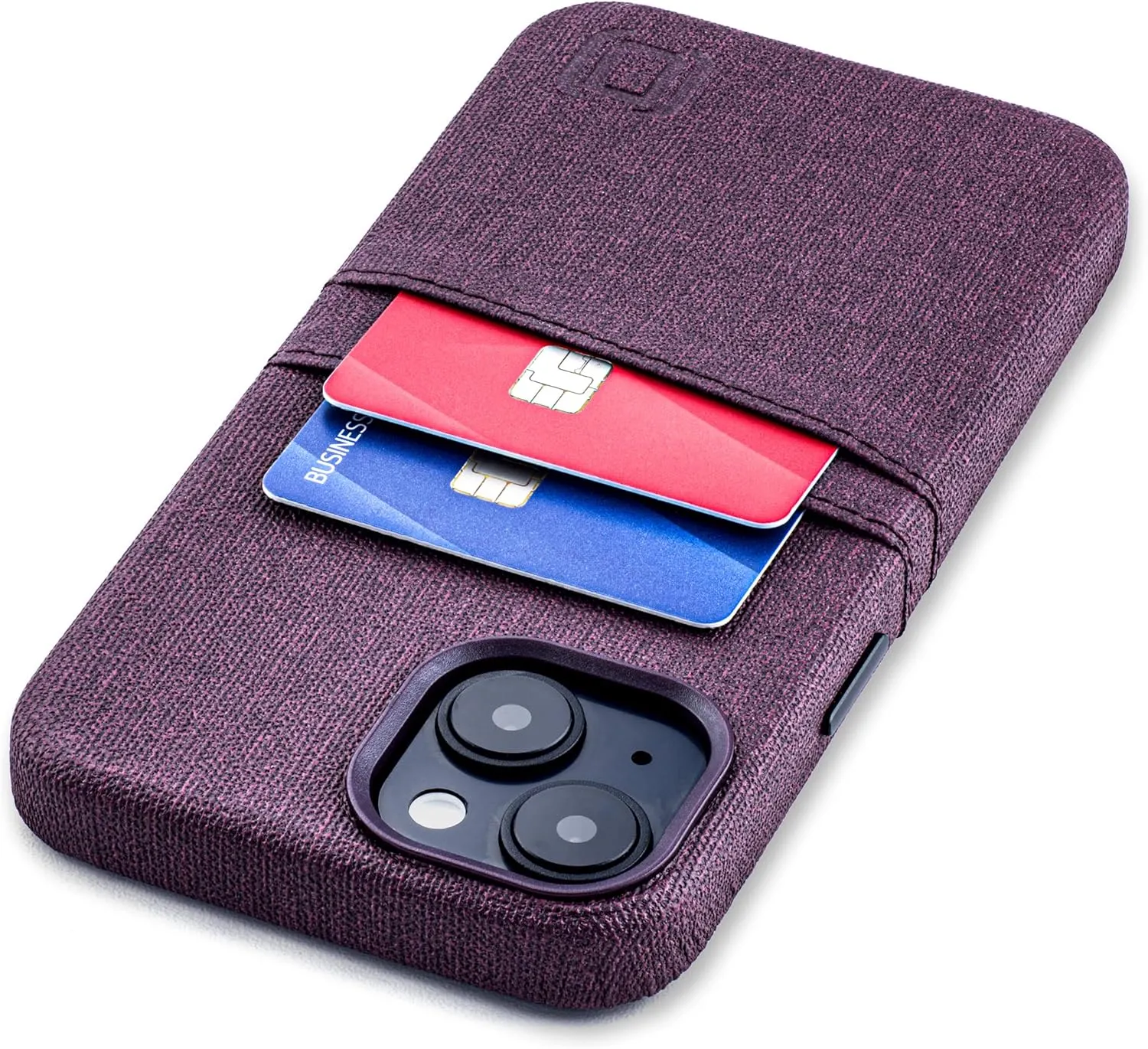 Dockem iPhone 14 Card Case with Built-in Metal Plate for Magnetic Mounting & 2 Card Holder Pockets: Luxe M2 Wallet, Canvas Style Synthetic Leather (iPhone 14, Burgundy)
