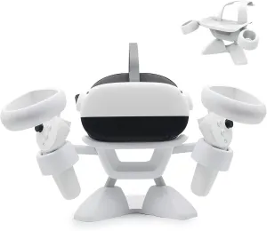 Dollox VR Stand, VR Headset Stand VR Display Holder Storage Virtual Reality Headset Desktop Display Stand for Oculus Quest 2, Quest, Rift, Rift S, Valve Index Headsets & Touch Controllers(White)