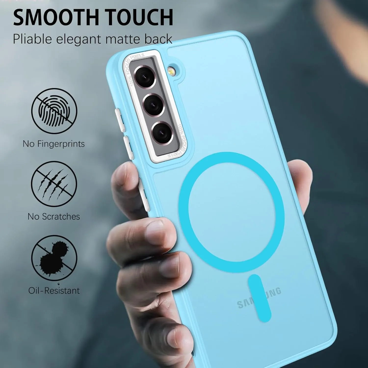 DUEDUE for Samsung Galaxy S21 Case Magnetic[Compatible with Magsafe], Translucent Matte Back Anti-Scratch Full Body Protective Cover Shockproof Phone Case for Galaxy S21 6.2", Light Blue
