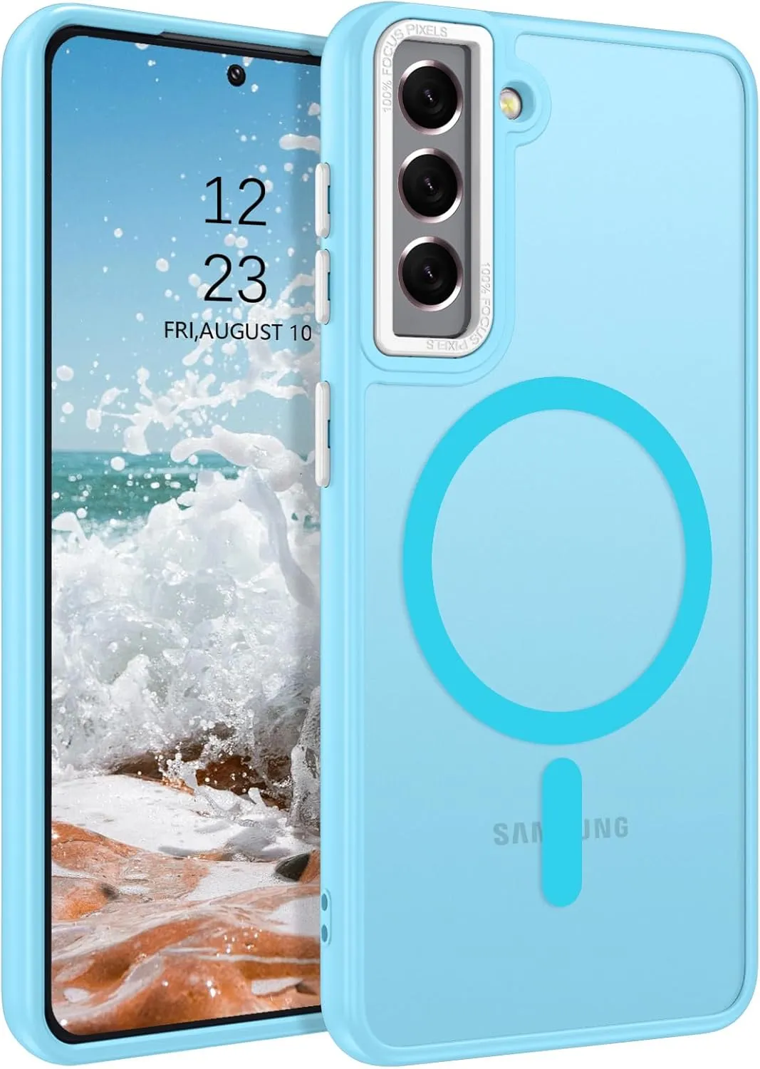 DUEDUE for Samsung Galaxy S21 Case Magnetic[Compatible with Magsafe], Translucent Matte Back Anti-Scratch Full Body Protective Cover Shockproof Phone Case for Galaxy S21 6.2", Light Blue