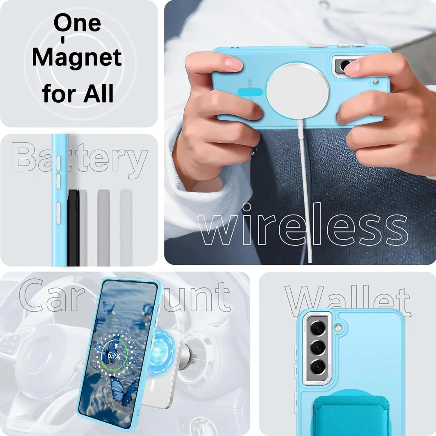 DUEDUE for Samsung Galaxy S21 Case Magnetic[Compatible with Magsafe], Translucent Matte Back Anti-Scratch Full Body Protective Cover Shockproof Phone Case for Galaxy S21 6.2", Light Blue