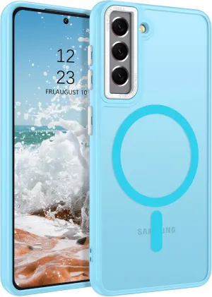DUEDUE for Samsung Galaxy S21 Case Magnetic[Compatible with Magsafe], Translucent Matte Back Anti-Scratch Full Body Protective Cover Shockproof Phone Case for Galaxy S21 6.2", Light Blue