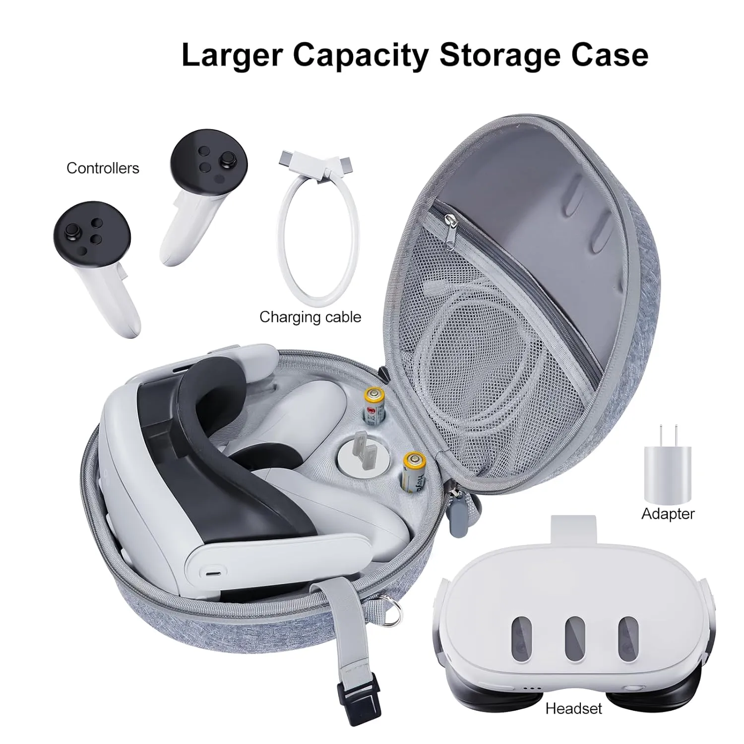 EJGAME Hard Carrying Case Compatible with Meta Quest 3 Accessories VR Headset, Touch Controllers and Other Accessories, Ultra-Sleek Design for Travel and Home Storage (Grey)