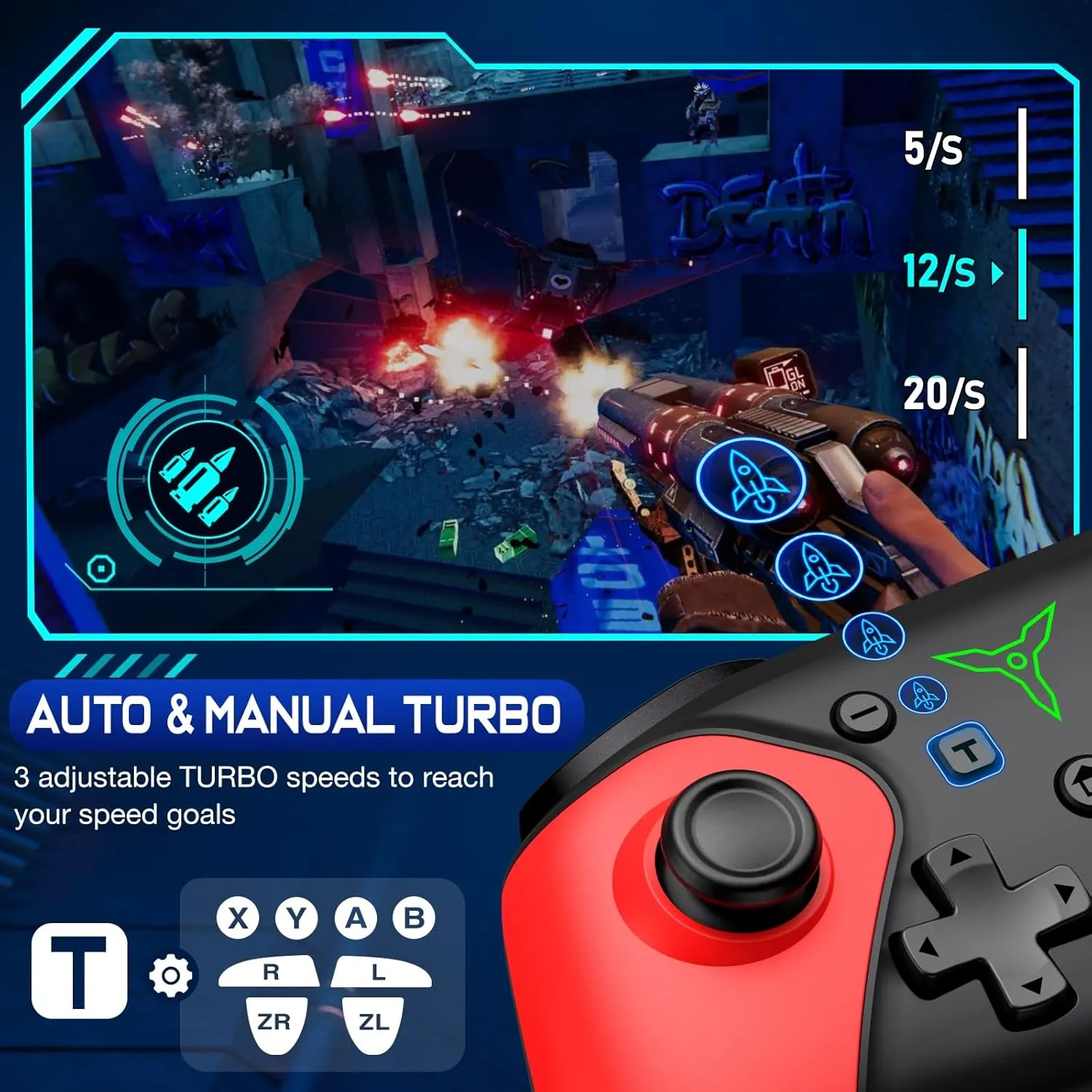 ELISWEEN Wireless Switch Controller for Switch Controller/Lite/OLED, Switch Controller Joysticks Work with iOS/Android/PC-Switch Pro TURBO Controller with Wake-up Programmable (Upgraded Vision)