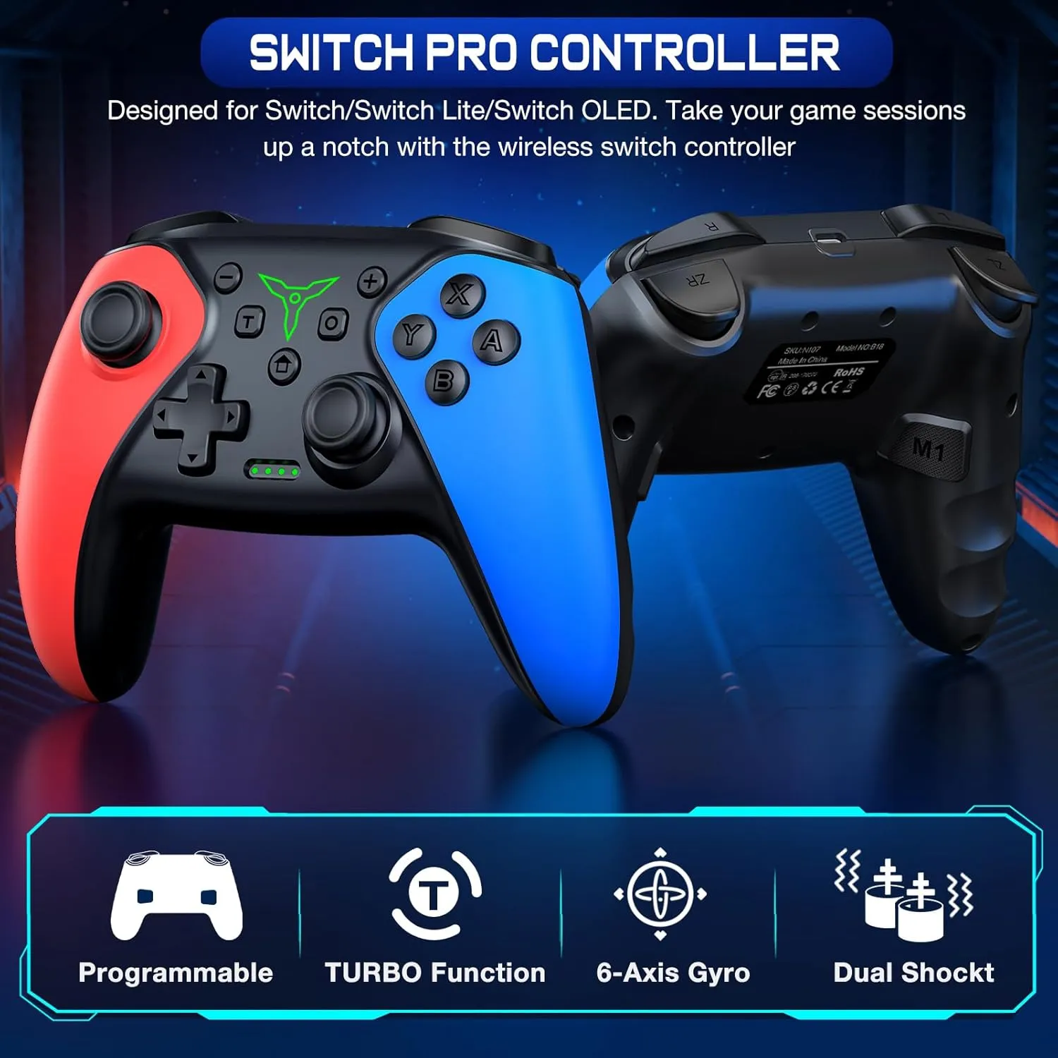 ELISWEEN Wireless Switch Controller for Switch Controller/Lite/OLED, Switch Controller Joysticks Work with iOS/Android/PC-Switch Pro TURBO Controller with Wake-up Programmable (Upgraded Vision)