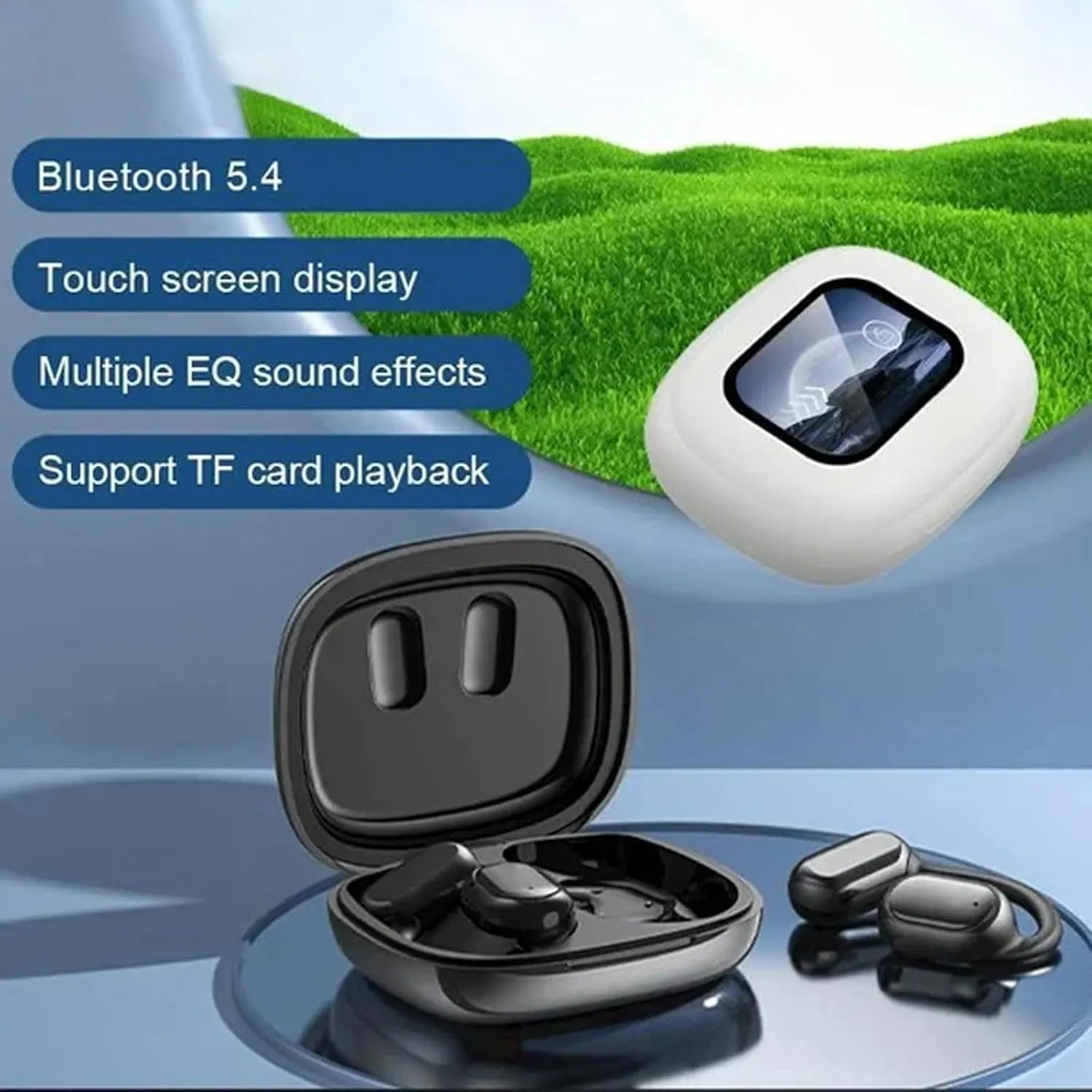 Erazer XP2 Wireless Earbuds, True Wireless Open Ear Bluetooth 5.4 Headphones With Earhooks, LED Display for Sport Running (White)
