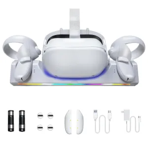 Eslick Charging Dock for Oculus Meta Quest 2, Charging Station Supports LED Indicator Meta Quest 2 VR Headset, with 2 Rechargeable 2100mAh Batteries, USB-C Charger and Cable