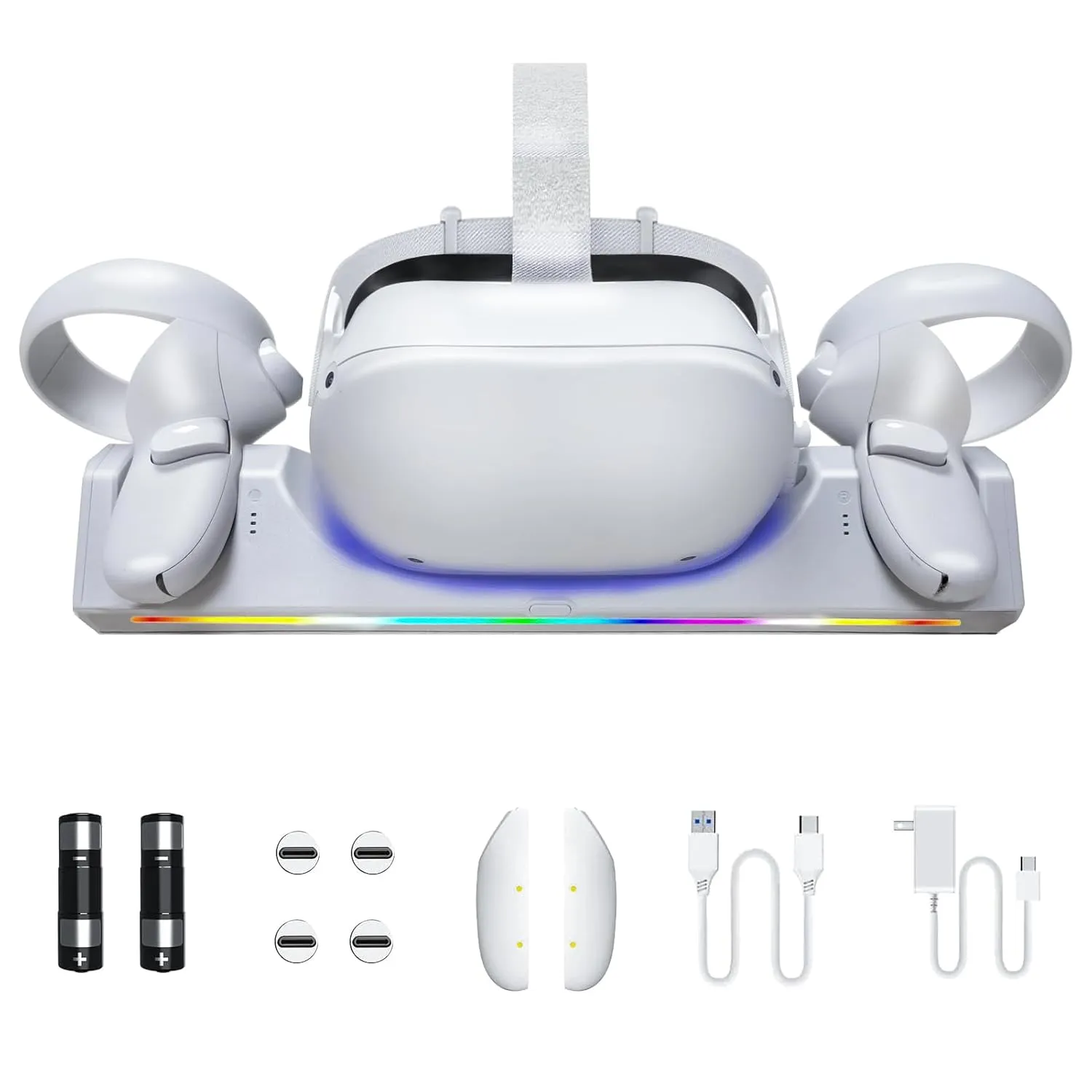 Eslick Charging Dock for Oculus Meta Quest 2, Charging Station Supports LED Indicator Meta Quest 2 VR Headset, with 2 Rechargeable 2100mAh Batteries, USB-C Charger and Cable