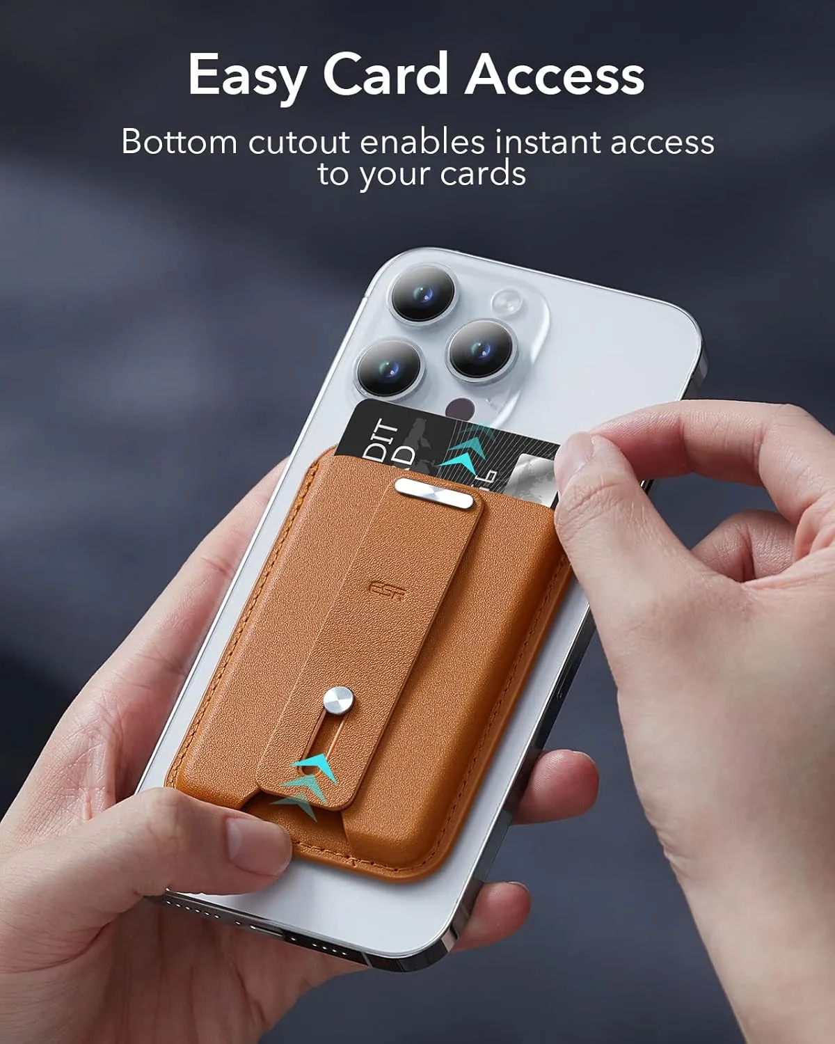 ESR for MagSafe Wallet, 3-Card Holder, Magnetic Wallet for iPhone,Vegan Leather, Secure-Grip Finger Loop, for iPhone 16/15/14/13/12 Series, Not for 13/12 Mini, Brown